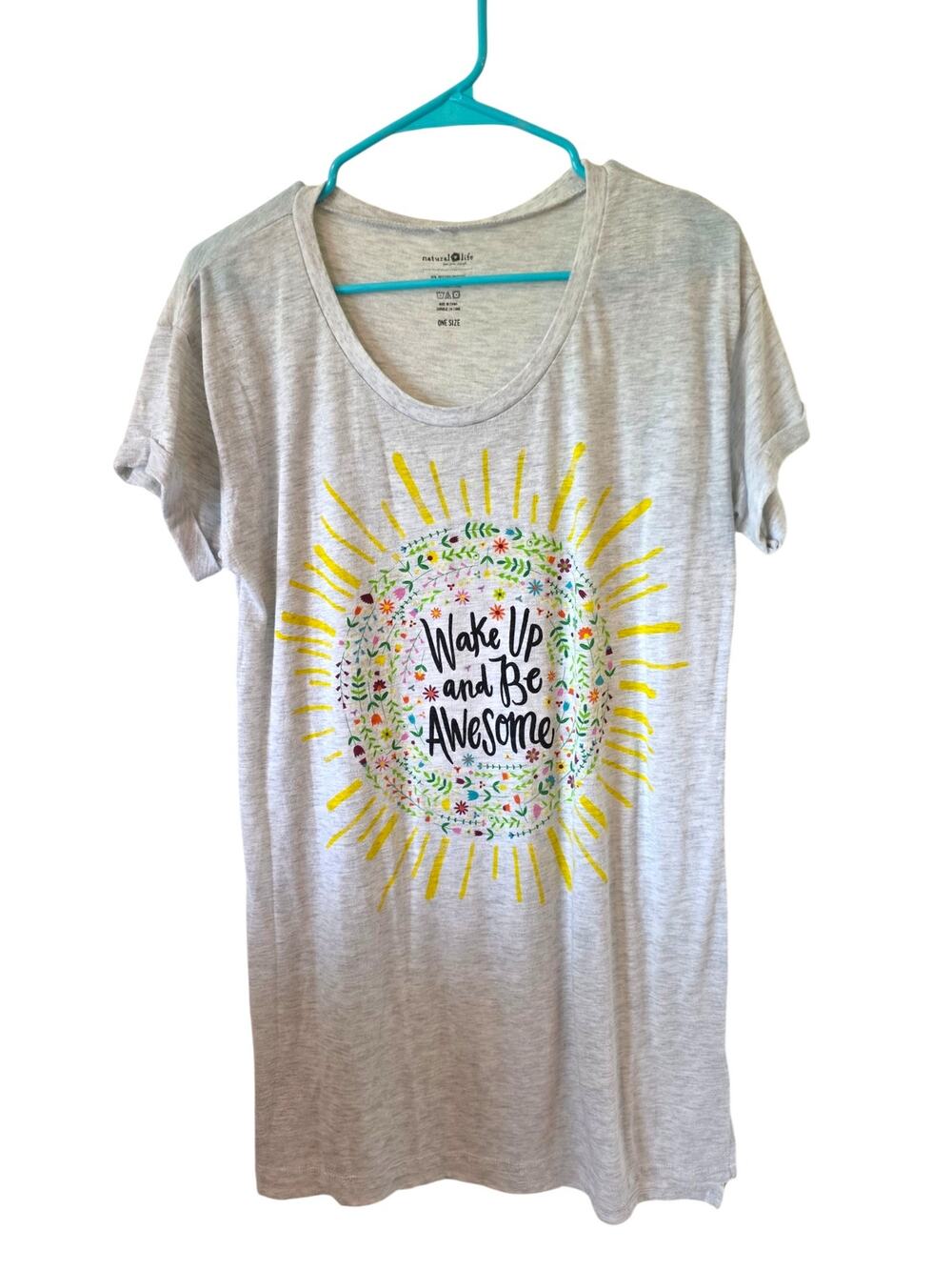 Natural Life Womens Wake up and be awesome Sleep Shirt One Size  XL Gray